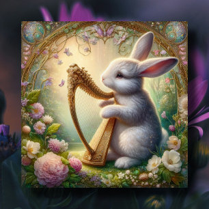 Spring Flowers Cute Musical Bunny Easter  Holiday Card