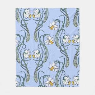 Spring flowers. Daffodil flowers interlaced into a Fleece Blanket