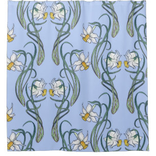 Spring flowers. Daffodil flowers interlaced into a Shower Curtain