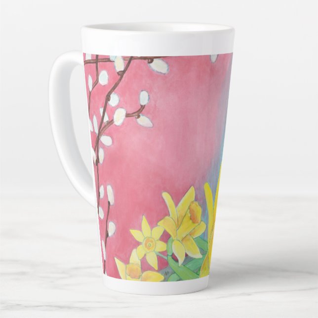 Spring flowers, Daffodils, Salix caprea & Violets  Latte Mug (Left Angle)