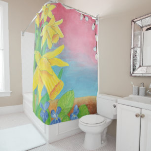 Spring flowers, Daffodils, Salix caprea & Violets Shower Curtain
