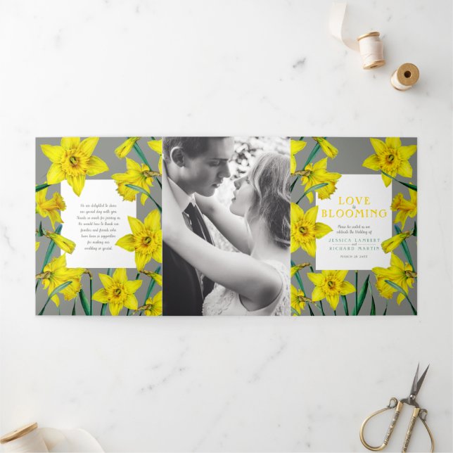 Spring flowers daffodils wedding yellow grey Tri-Fold programme (Outside)