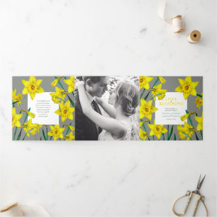 Spring flowers daffodils wedding yellow grey Tri-Fold programme