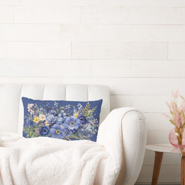 Spring flowers, dark blue background, lumbar cushion (Couch)