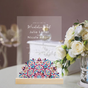 Spring Flowers Delight Mandala Wedding Acrylic Invitations