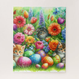 Spring Flowers Easter Eggs and Kittens in Garden  Jigsaw Puzzle