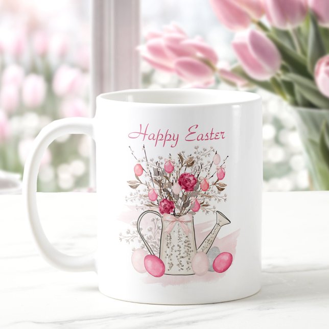 Spring flowers Easter eggs Personalised Pink Coffee Mug (Watercolor Spring flowers Easter eggs Personalized Coffee Mug)