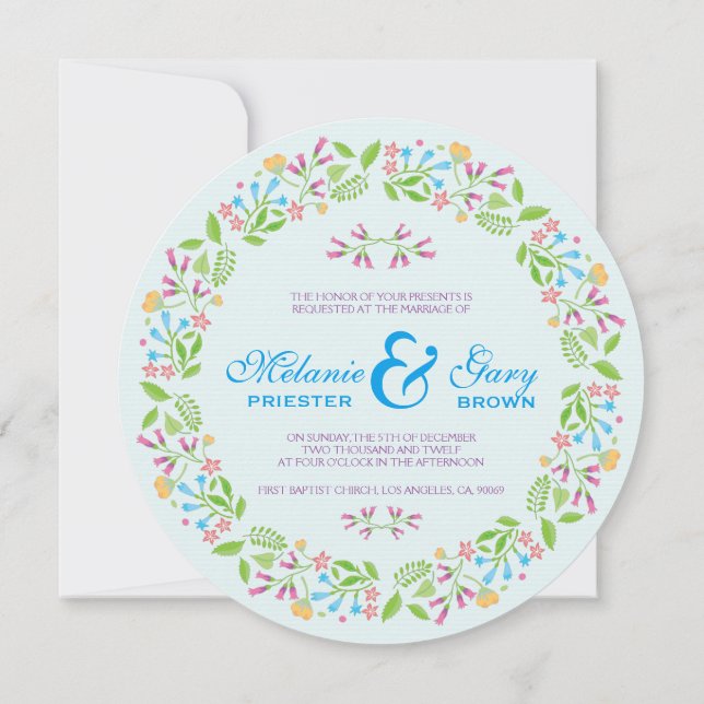 Spring Flowers Easter Wreath Wedding Invite (Back)