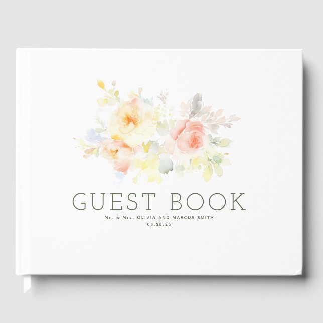 Spring Flowers Elegant Botanical Wedding Guest Book (Front)