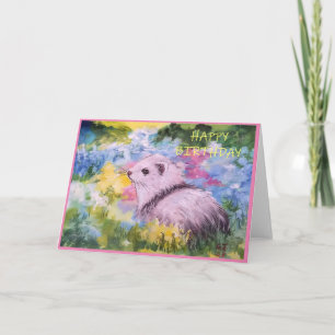 Spring Flowers & Ferret Blank Greeting Cards