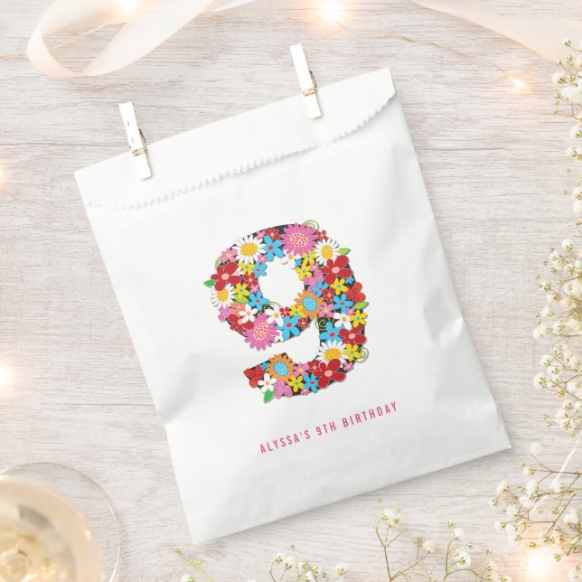 Spring Flowers Five 9th Birthday Party Favour Bag (Clipped)