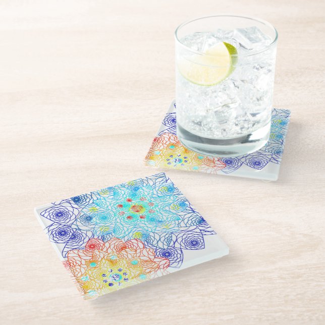 Spring Flowers Floral Illustration Glass Coaster (Angled)