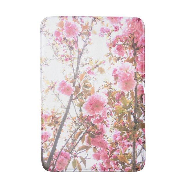Spring Flowers Floral Pink Cherry Blossom Art Cute Bath Mat (Front Vertical)