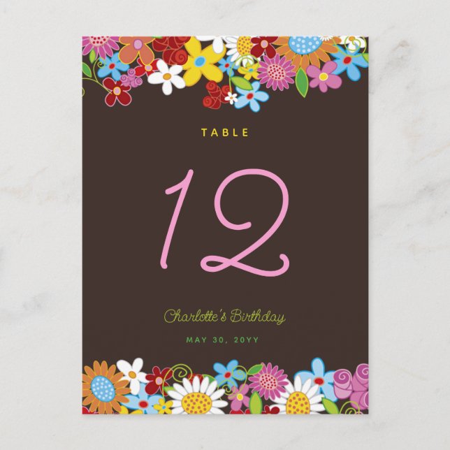 Spring Flowers Garden Birthday Party Table Number Postcard (Front)