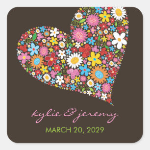 Spring Flowers Garden Love Heart Wedding Sticker