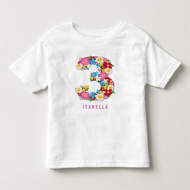 Spring Flowers Garden Pink Girl 3rd Birthday Party Toddler T-Shirt (Front)