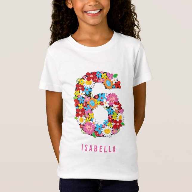 Spring Flowers Garden Six Girl 6th Birthday Party T-Shirt (Front)
