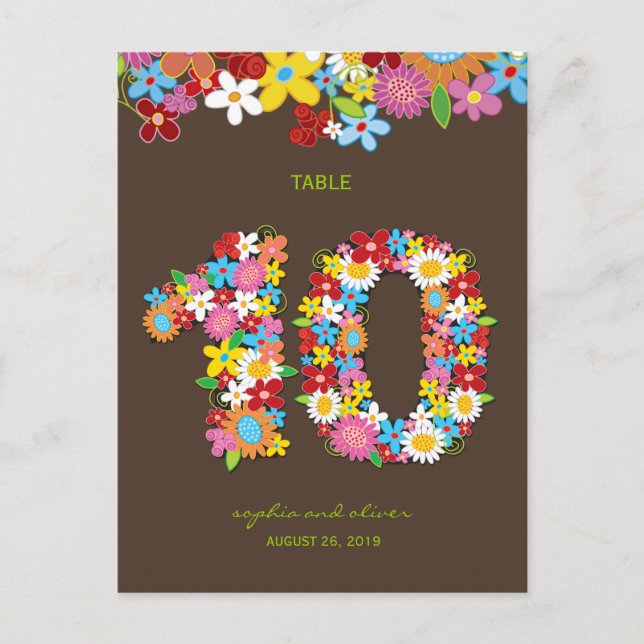 Spring Flowers Garden Wedding Party Table Number Postcard (Front)