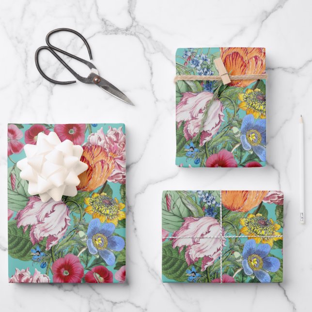 Spring Flowers Garden Wrapping Paper Sheet (Front)