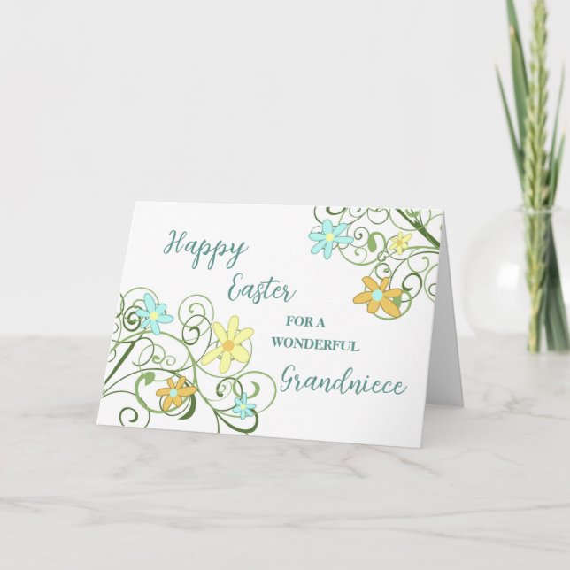Spring Flowers Grandniece Happy Easter Holiday Card (Front)