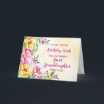 Spring Flowers Great Granddaughter Birthday Card<br><div class="desc">Pretty and thoughtful greeting card for your great granddaughter's birthday with yellow,  purple and pink spring flowers,  rustic watercolor pattern and hand lettered style text.</div>