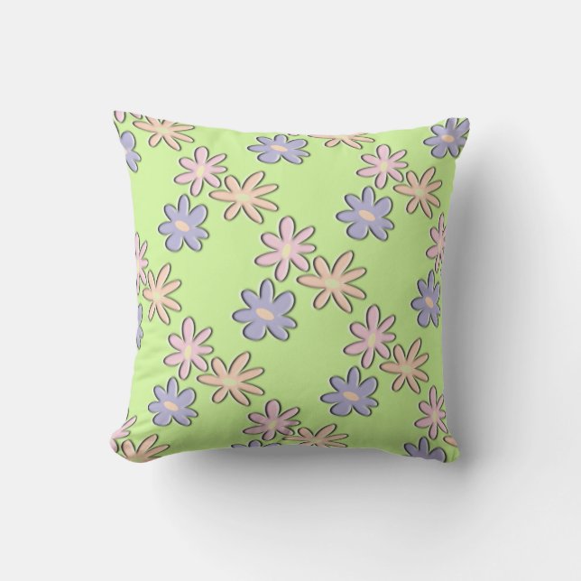 Spring Flowers Green Cushion (Front)
