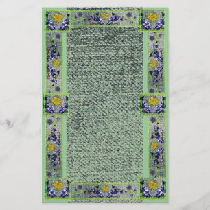 Spring Flowers Green Denim Paper