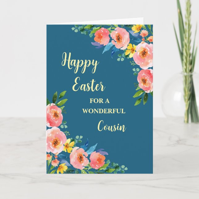 Spring Flowers Happy Easter Cousin Holiday Card (Front)