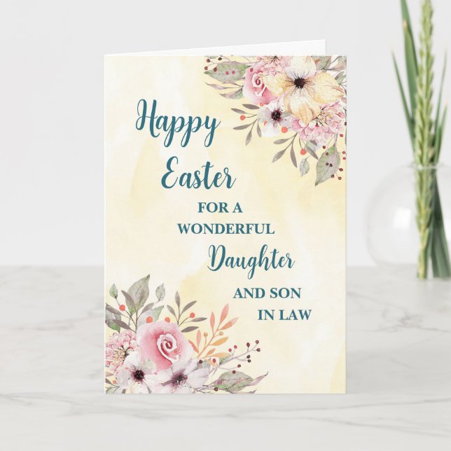 Spring Flowers Happy Easter Daughter Son in Law Holiday Card (Front)