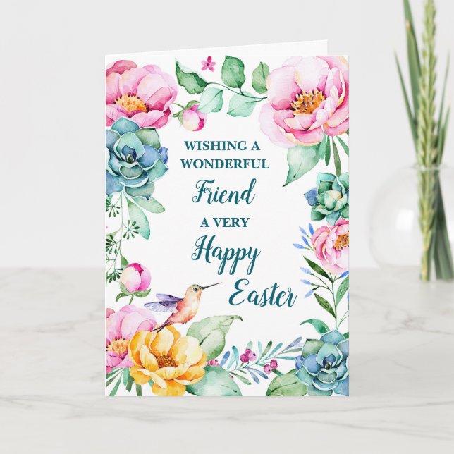 Spring Flowers Happy Easter Friend Holiday Card (Front)