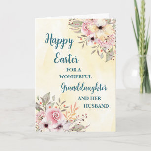 Spring Flowers Happy Easter Granddaughter Husband Holiday Card