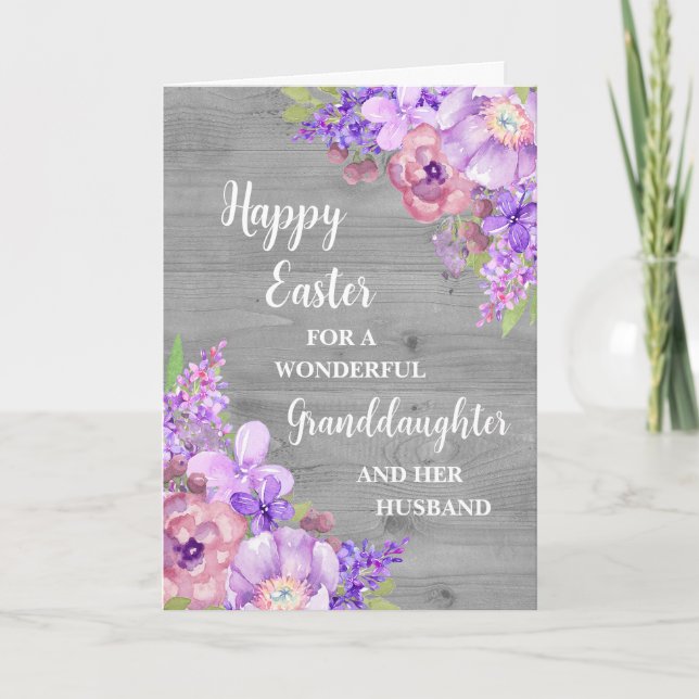 Spring Flowers Happy Easter Granddaughter Husband Holiday Card (Front)