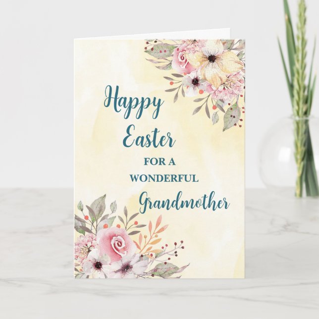 Spring Flowers Happy Easter Grandmother Holiday Card (Front)