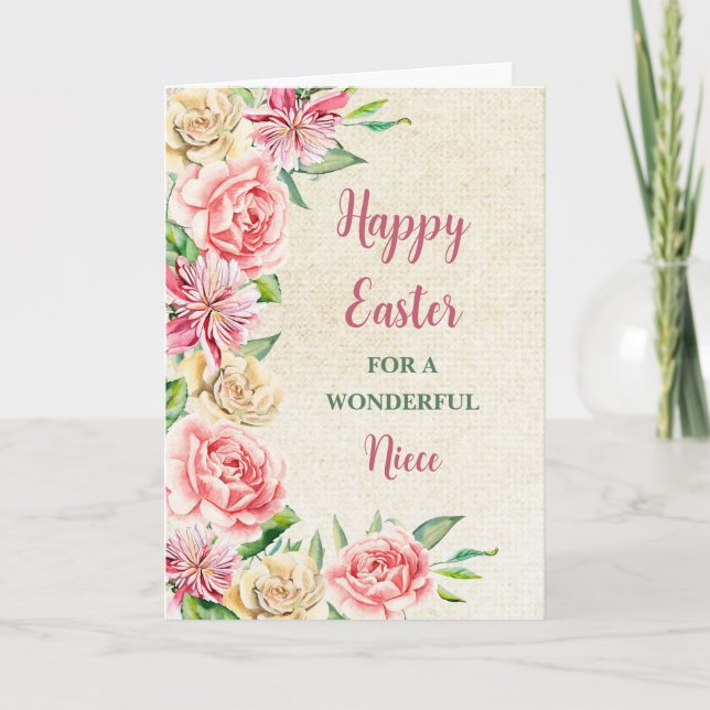 Spring Flowers Happy Easter Niece Holiday Card (Front)