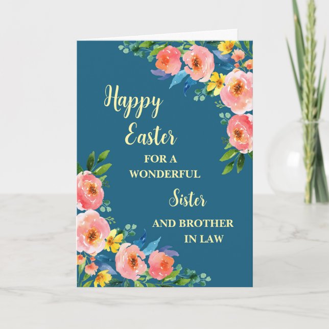 Spring Flowers Happy Easter Sister Brother in Law Holiday Card (Front)