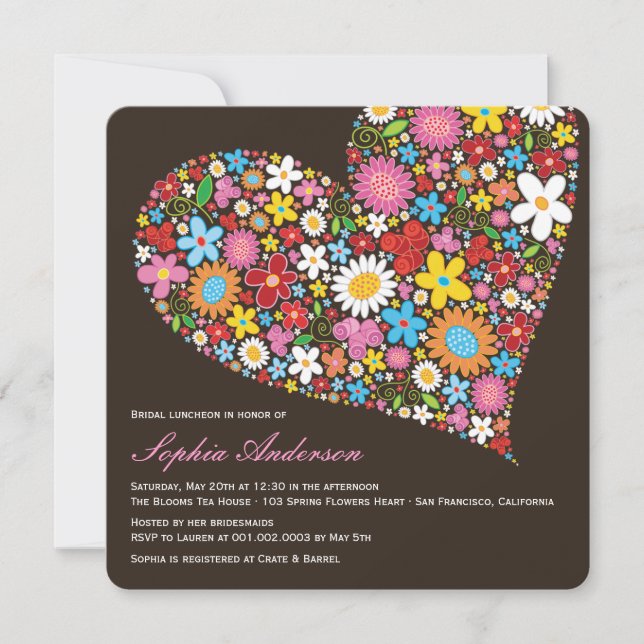 Spring Flowers Heart Bridal Shower Luncheon Invite (Front)