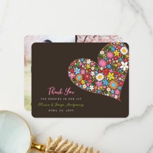 Spring Flowers Heart Chic Wedding Thank You Photo Card