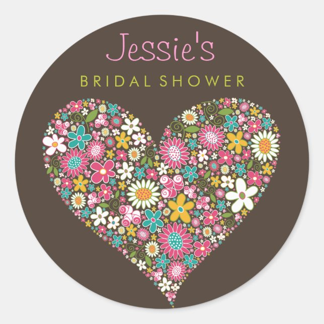 Spring Flowers Heart Love Bridal Shower Wedding Classic Round Sticker (Front)
