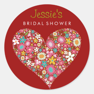 Spring Flowers Heart Love Bridal Shower Wedding Classic Round Sticker