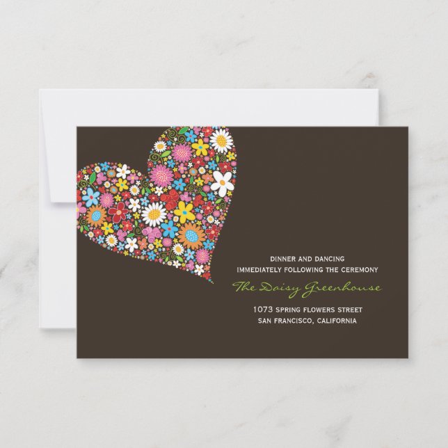 Spring Flowers Heart Wedding Reception Card (Front)