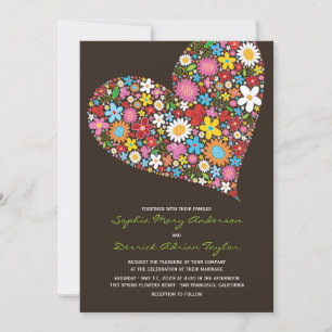 Spring Flowers Heart Whimsical Wedding Invite
