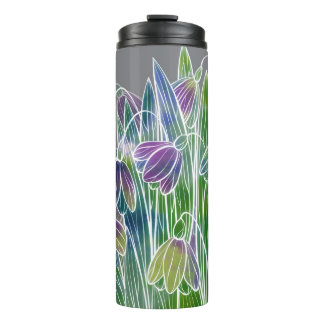 Spring flowers, herbs, watercolor seamless border. thermal tumbler