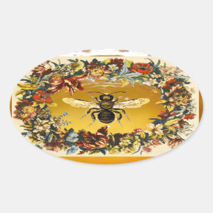 SPRING FLOWERS HONEY BEE / BEEKEEPER BEEKEEPING OVAL STICKER