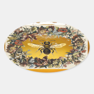 SPRING FLOWERS HONEY BEE / BEEKEEPER BEEKEEPING OVAL STICKER