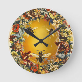 SPRING FLOWERS HONEY BEE / BEEKEEPER BEEKEEPING ROUND CLOCK