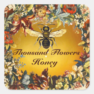 SPRING FLOWERS HONEY BEE / BEEKEEPER BEEKEEPING SQUARE STICKER