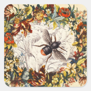 SPRING FLOWERS HONEY BEE / BEEKEEPER BEEKEEPING SQUARE STICKER