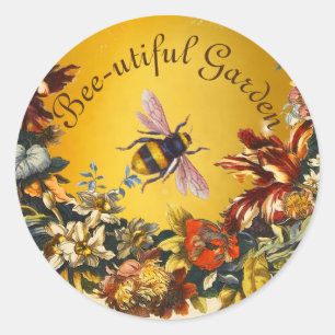 SPRING FLOWERS HONEY BEE / BEEKEEPER FLORAL CLASSIC ROUND STICKER