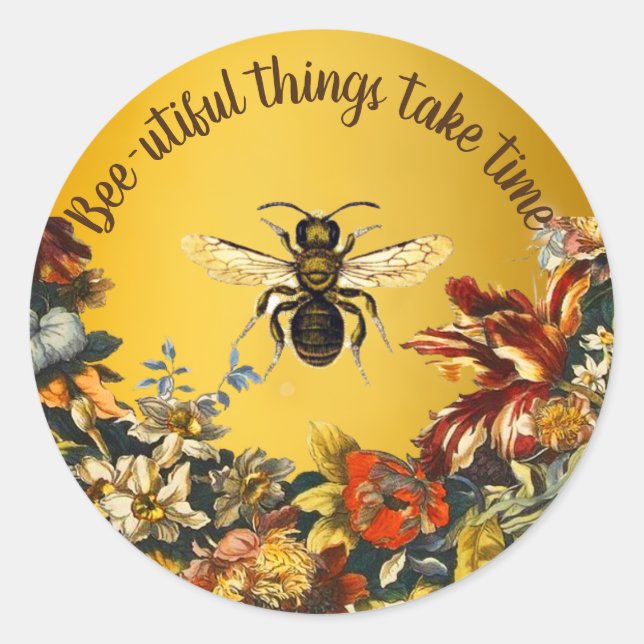 SPRING FLOWERS HONEY BEE / BEEKEEPER FLORAL CLASSIC ROUND STICKER (Front)