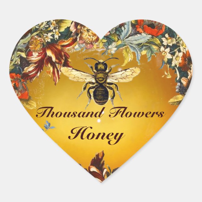 SPRING FLOWERS HONEY BEE / BEEKEEPER HEART STICKER (Front)